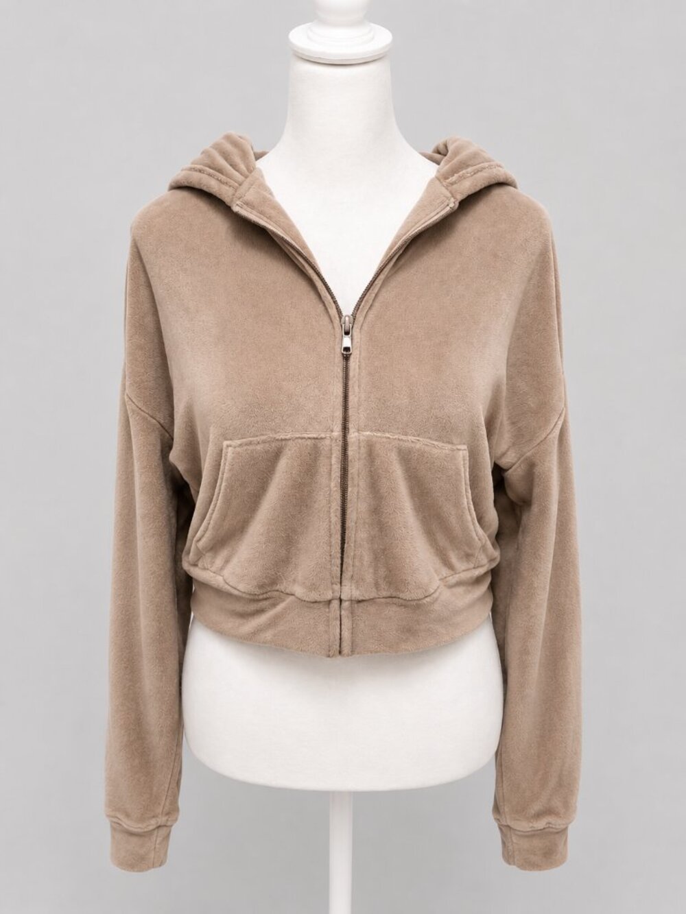Skims Velour Zip-Up Cropped Hoodie in Light Pink - Women’s Medium